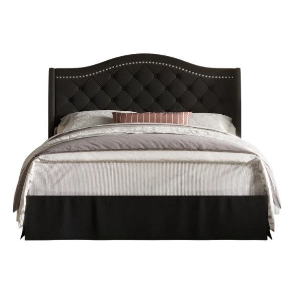 Elegant King Size Upholstered Platform Bed with Arched Camelback Headboard – Nailhead Trim, Diamond Tufting, and Foam Cushioning for Ultimate Comfort