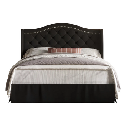 Elegant King Size Upholstered Platform Bed with Arched Camelback Headboard – Nailhead Trim, Diamond Tufting, and Foam Cushioning for Ultimate Comfort