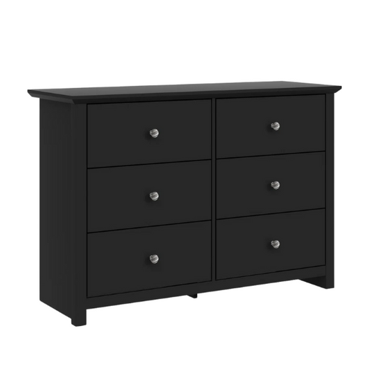 Modern 6-Drawer Double Dresser with Angled Sled Legs and Round Metal Hardware