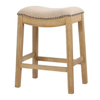 Saddle-Seat Wood Bar Stool with Upholstered Seat – Stylish and Durable Bar Stool in Weathered Natural  Finish
