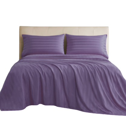 4-Piece Luxury Bed Sheet Set – Fitted & Flat Sheets with Pillowcases | Solid Stripe Bedding for Twin, Full, Queen, King Sizes