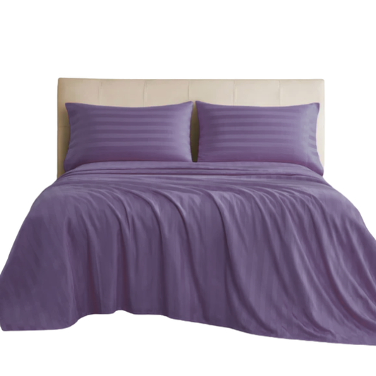 4-Piece Luxury Bed Sheet Set – Fitted & Flat Sheets with Pillowcases | Solid Stripe Bedding for Twin, Full, Queen, King Sizes