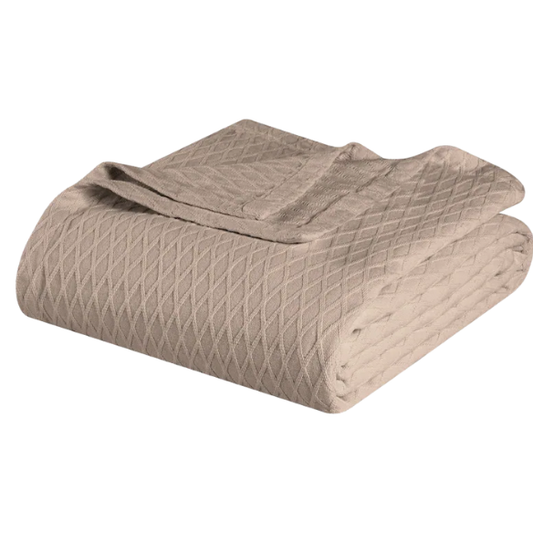 Light Taupe Weave Cotton Blanket – Elegant, Soft & Breathable All-Season Comfort