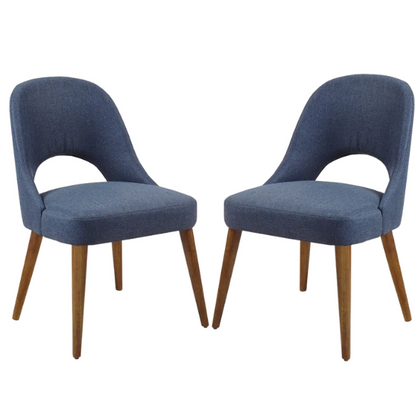 Textured Fabric Dining Side Chairs (Set of 2) – Solid Wood Frame with Mediterranean or Pecan Finish, High-Density Foam Fill & Rounded Back Design