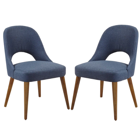 Textured Fabric Dining Side Chairs (Set of 2) – Solid Wood Frame with Mediterranean or Pecan Finish, High-Density Foam Fill & Rounded Back Design