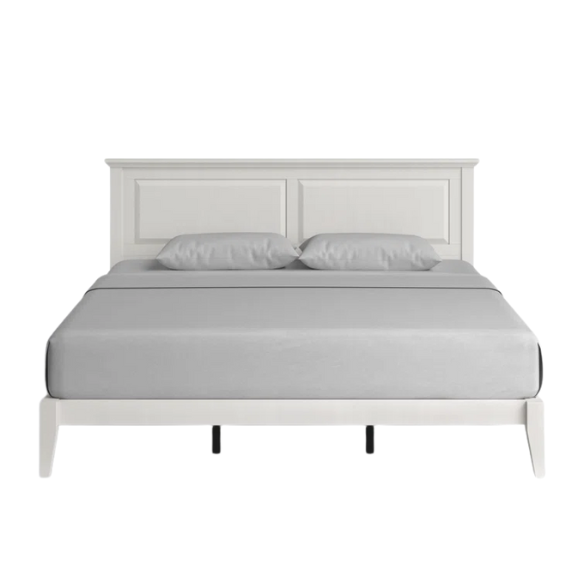 King Size Solid Oak Platform Storage Bed with Inset Panel Headboard, Molding Detail, and Slat System