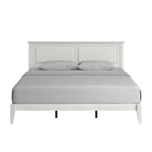 King Size Solid Oak Platform Storage Bed with Inset Panel Headboard, Molding Detail, and Slat System