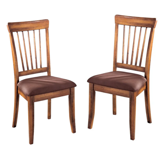 Dining Side Chairs (Set of 2) – Stained Wood Frame, Spindle Back Design, Cushioned Microfiber Seats for Comfort & Easy Assembly