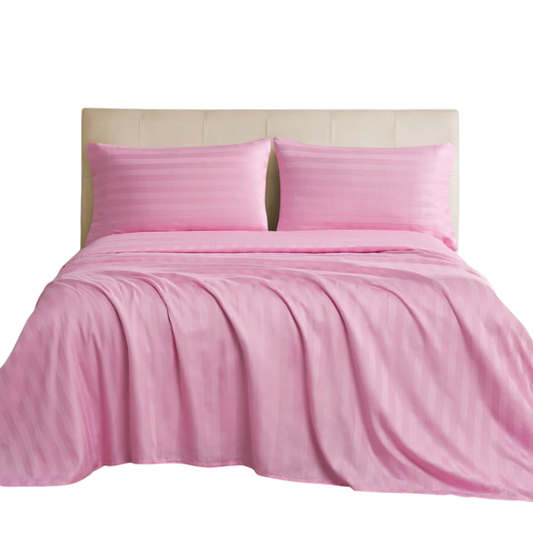 4-Piece Luxury Bed Sheet Set – Fitted & Flat Sheets with Pillowcases | Solid Stripe Bedding for Twin, Full, Queen, King Sizes