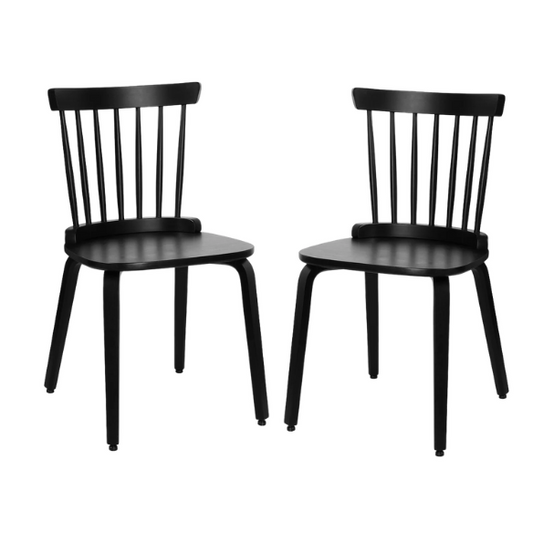 Solid Wood Slat Back Windsor Dining Chairs (Set of 2) – Sturdy, Eco-Friendly Construction with Ergonomic Backrest & Adjustable Foot Pads