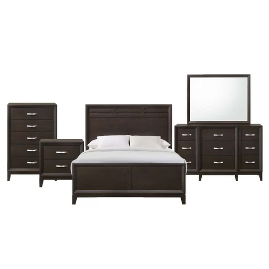 Sleek and Sophisticated Queen Bedroom Set with High-Profile Headboard, Chest, and Nightstand - Contemporary Design with Ample Storage