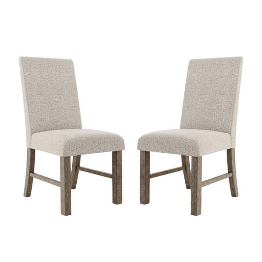 Modern Farmhouse Grey Upholstered Side Dining Chairs (Set of 2) – Neutral Fabric Seating with Wood Frame