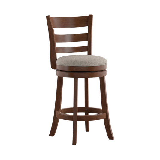 Upholstered Back Swivel Bar Stool – Durable Rubberwood Frame, 360° Swivel Seat, Ring Footrest, and Foam-Padded Linen or Faux Leather Upholstery for Comfortable Everyday Dining