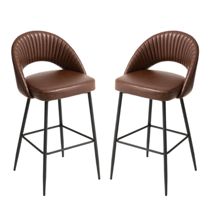 Set of 2 41" Modern Tapered Leg High Bar Stools with Leatherette Backrest and Fabric Seat – Stylish & Contemporary Design for Home or Commercial Spaces
