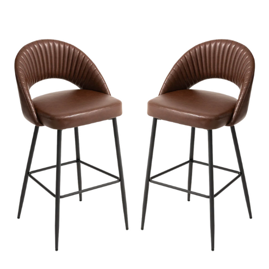 Set of 2 41" Modern Tapered Leg High Bar Stools with Leatherette Backrest and Fabric Seat – Stylish & Contemporary Design for Home or Commercial Spaces