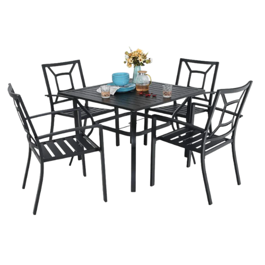 5-Piece E-Coated Metal Outdoor Patio Dining Set with Stackable Chairs – Durable, Comfortable, and Stylish for Your Outdoor Entertaining