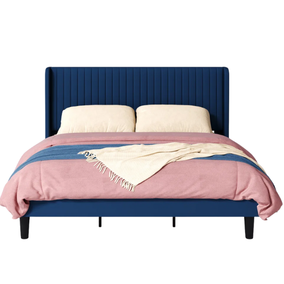 Luxurious King Size Upholstered Velvet Platform Bed with Modern Wingback Headboard – Heavy-Duty Steel Frame, No Box Spring Needed, and Ample Under-Bed Storage