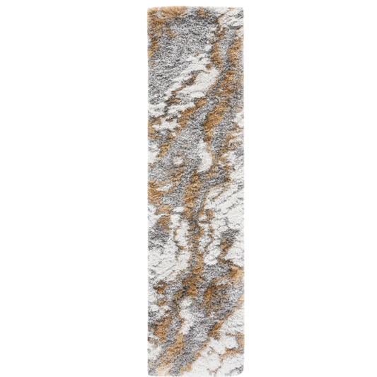 Plush Abstract Gold & Grey Pattern Shag Rug