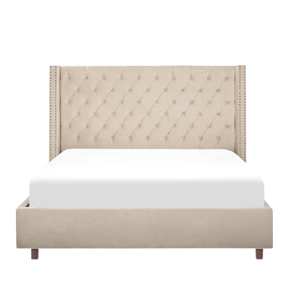 Queen Size Upholstered Velvet Bed – The Epitome of Luxury and Comfort with Majestic 61.4-Inch Extra-High Headboard