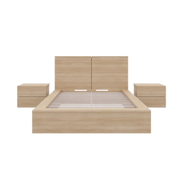 Modern 4-Piece Queen Bedroom Set with Platform Bed, Headboard, and 2 Drawer Nightstands