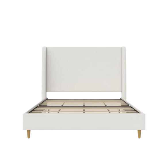 Luxurious Queen Size Upholstered Wingback Bed in Soft Linen Fabric