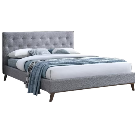 Modern Upholstered Platform Bed with Button Tufting and Eucalyptus Wood Frame – King Size