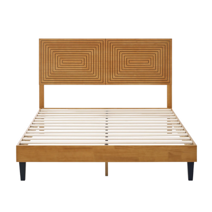 Queen Size Solid Wood Bed with Intricate Engraved Design – Timeless Craftsmanship and Elegance