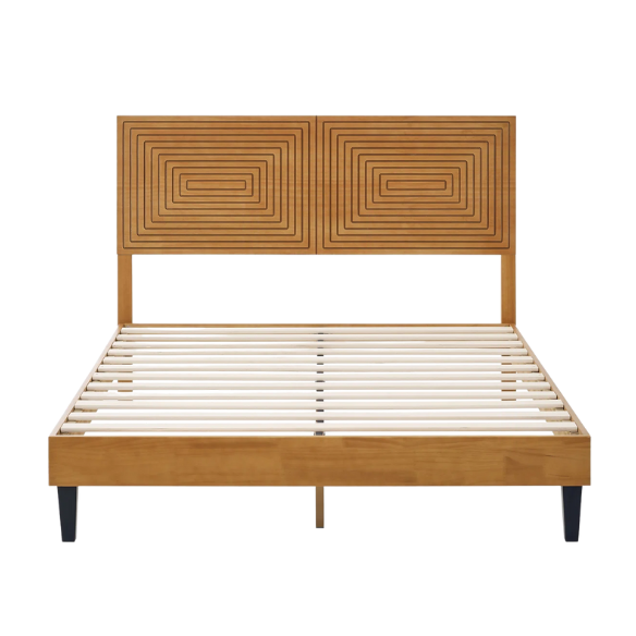 Queen Size Solid Wood Bed with Intricate Engraved Design – Timeless Craftsmanship and Elegance