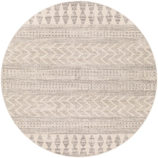 Southwestern-Inspired Geometric Rug – Gray Diamond, Chevron & Dot Patterns on Off-White, Stain-Resistant, Perfect for High-Traffic Areas