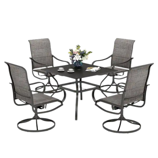 Patio Dining Set | Outdoor Furniture with Table and Swivel Chairs | All-Weather Garden Furniture with Umbrella Hole for Shade
