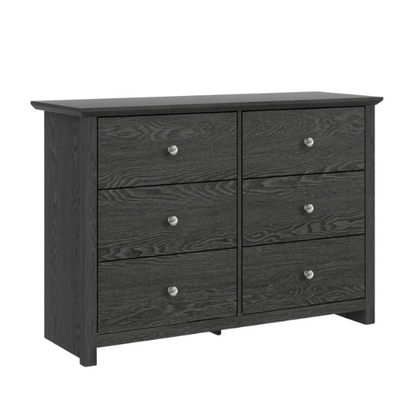 Modern 6-Drawer Double Dresser with Angled Sled Legs and Round Metal Hardware