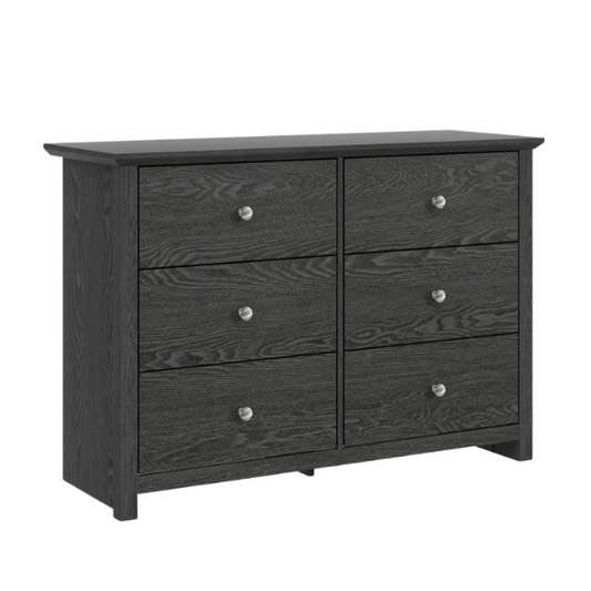 Modern 6-Drawer Double Dresser with Angled Sled Legs and Round Metal Hardware