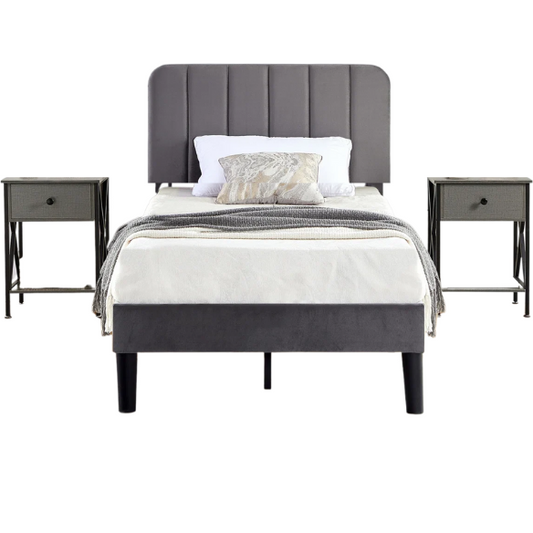 Elegant Grey Luxury Twin Bedroom Set: Exquisite 3-Piece Collection for a Stylish and Sophisticated Space
