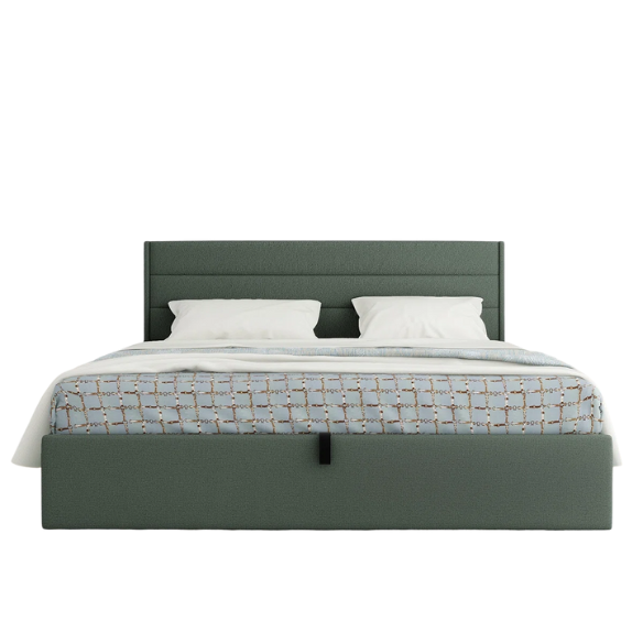 Elegant Hydraulic Lift Upholstered Storage Bed with Wingback Headboard, Linen Fabric, Button-Tufted Detailing, and Ample Under-Bed Storage for Bedding and Seasonal Items