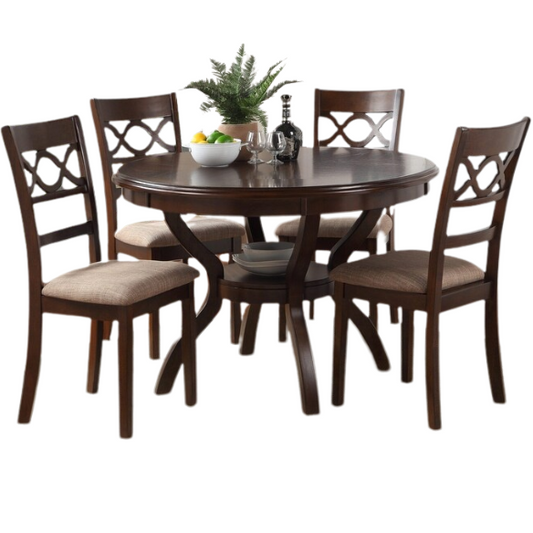 5-Piece Dining Set – Modern Farmhouse Round Table with Curvy Legs & X-Cross Chair Detail