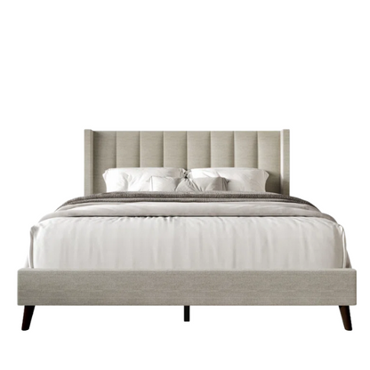 Queen Size Upholstered Wingback Bed with Soft Polyester Fabric – Elegant and Modern Design