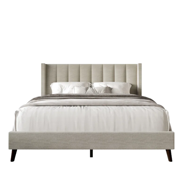 Queen Size Upholstered Wingback Bed with Soft Polyester Fabric – Elegant and Modern Design