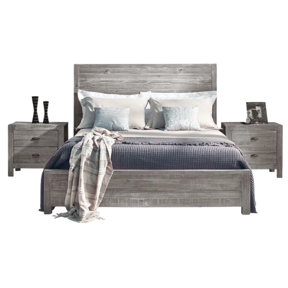 Rustic Wooden 3-Piece Full Double Size Bedroom Set – Charming Design with Sturdy Construction and Natural, Warm Finish