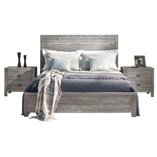 Rustic Wooden 3-Piece Full Double Size Bedroom Set – Charming Design with Sturdy Construction and Natural, Warm Finish