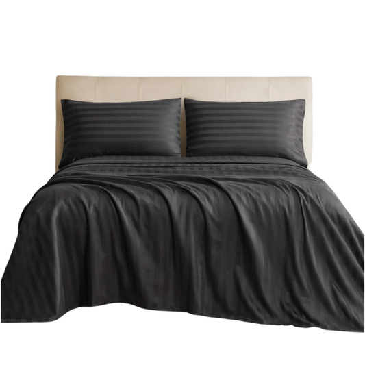 4-Piece Luxury Bed Sheet Set – Fitted & Flat Sheets with Pillowcases | Solid Stripe Bedding for Twin, Full, Queen, King Sizes