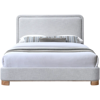 Luxurious Linen Textured Fabric King Size Upholstered Panel Bed with Solid Wood Base