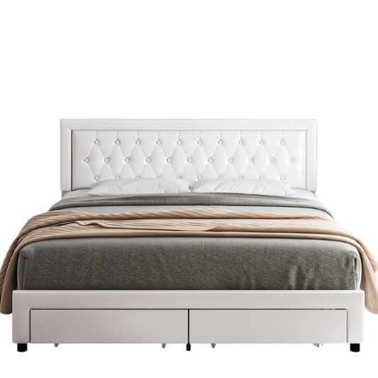 Luxurious King Size Velvet Tufted Upholstered Bed Frame with Adjustable Headboard, Button Tufting, and Nailhead Trim – No Box Spring Needed for Superior Support and Comfort