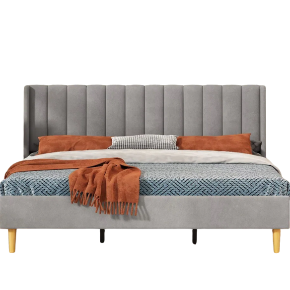 Luxury Corduroy Upholstered King Size Platform Bed Frame - Stylish Modern Wingback Design with Ultimate Comfort