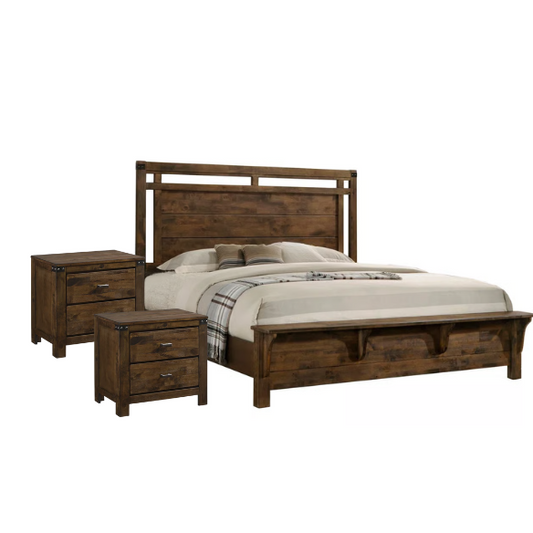 Elegant Brown Panel King Bedroom Set with Intricate Headboard and 2 Nightstands for Added Storage
