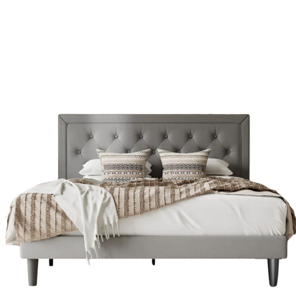Tufted Upholstered Platform Bed – Full/Double Size with Linen Fabric, Elegant Design for Comfortable Bedrooms