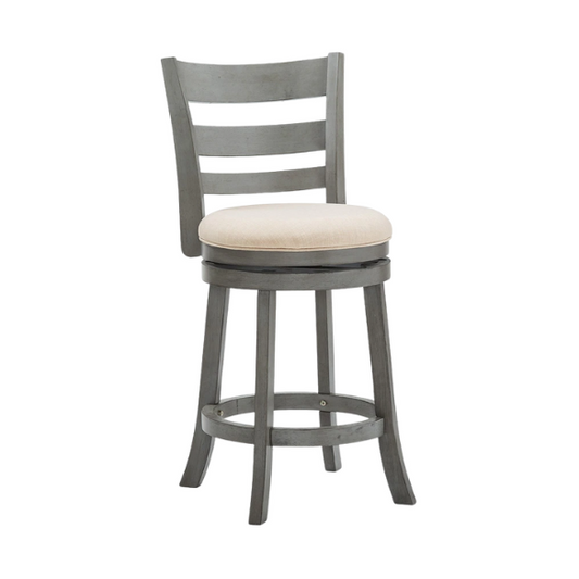 Upholstered Back Swivel Bar Stool – Durable Rubberwood Frame, 360° Swivel Seat, Ring Footrest, and Foam-Padded Linen or Faux Leather Upholstery for Comfortable Everyday Dining