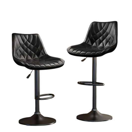Set of 2 Adjustable Height Swivel Bar Stools with Back – Mid-Century Modern Design, Polished Chrome Base, Ergonomic Imitation Leather Seat, 360° Rotation for Kitchen Island or Bar