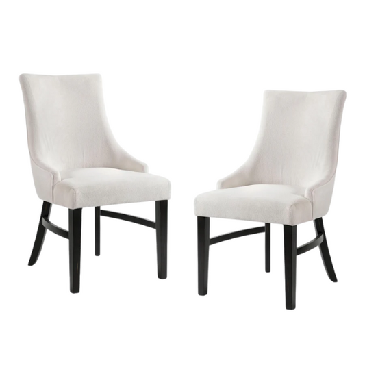 Beige Upholstered Farmhouse Dining Chairs with Black Wooden Legs (Set of 2) – Padded Comfort Seating for Kitchen or Dining Room