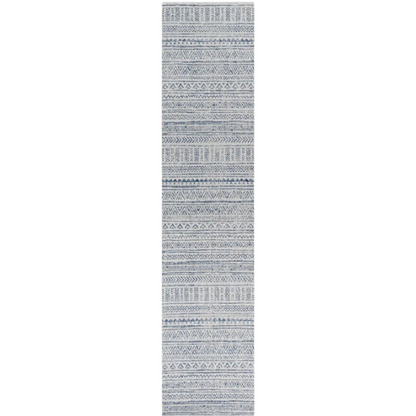 Striped Geometric Area Rug – Blue & Cream White, Durable Polypropylene, Low-Pile Design for High-Traffic Indoor/Outdoor Spaces
