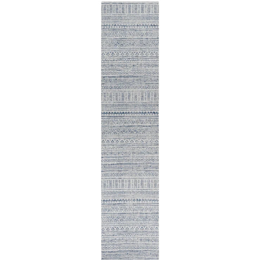Striped Geometric Area Rug – Blue & Cream White, Durable Polypropylene, Low-Pile Design for High-Traffic Indoor/Outdoor Spaces